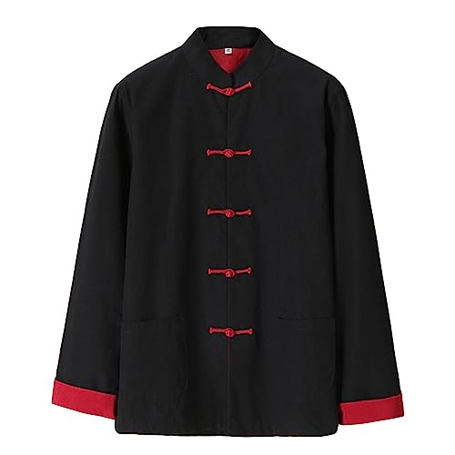 G-LIKE Chinesische Kampfkunst Herren Jacke – Traditionelle Uniform Oberbekleidung für Kampfsport Kung Fu Tai Chi Wushu Männer Frauen Tang Stil Frühling Herbst Kleidung - Baumwolle (Schwarz, XXL) von G-LIKE