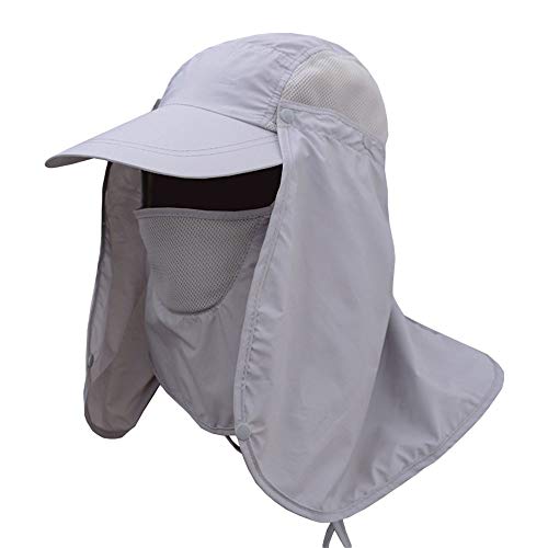 G-LIKE Herren Damen Sonnenschutz Kappe - Unisex Outdoor Sonnenhut Sommer UV-Schutz Anglerhut Gartenhut Fischerhut Baseballkappe Basecap mit Gesichtsschutz Nackenschutz Faltbar Abnehmbar (Hellgrau) von G-LIKE