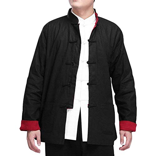 G-LIKE Kung Fu Herren Jacke - Traditionelle Chinesische Kampfkunst Tai Chi Qigong Wing Chun Shaolin Lange Ärmel Training Kleidung Doppelseitig Frühling Herbst Mantel Casual Look (Schwarz und Rot, M) von G-LIKE