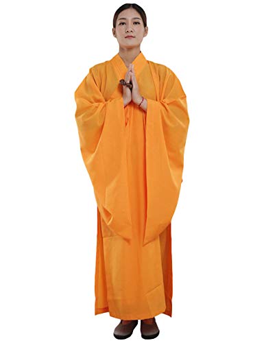 G-LIKE Mönch Buddhist Kostüm Robe - Chinesische Buddhistische Kleidung Kampfkunst Shaolin Wushu Kung Fu Langärmelige Uniform Unisex für Männer Frauen (Gelb, 168cm) von G-LIKE