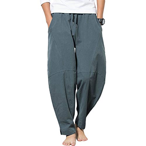 Herren Damen Haremshose Aladinhose - Chinesisch Retro Stil Weite Beine Yogahose Pilates Kampfsport Kung Fu Tai Chi Thailändisch Freizeit Knickerbocker Ausgeleiert Training Hose (Grau, L) von G-LIKE