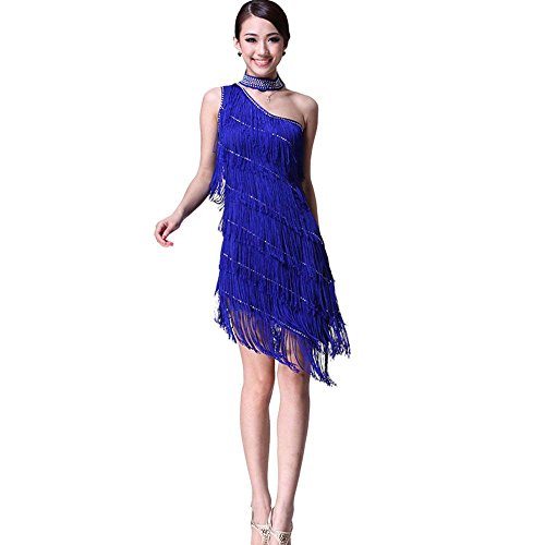 Latein Tanz Kleider Kostüme - Latin Tänze Walzer Tango Swingtanz Party Salsa Dekoration Accessoires Pailletten Quasten Wettbewerb Ball Rock Trikot Tanzkleid für Damen Mädchen (Marineblau) von G-LIKE