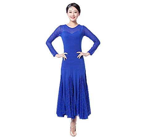 Modern Ballsaal Tanz Kleider - Professionelle Tänze Latein Walzer Tango Swingtanz Party Salsa Deko Zubehörteil Pailletten Gaze Trikot Kostüm Kleidung für Damen Mädchen (Blau, XL) von G-LIKE