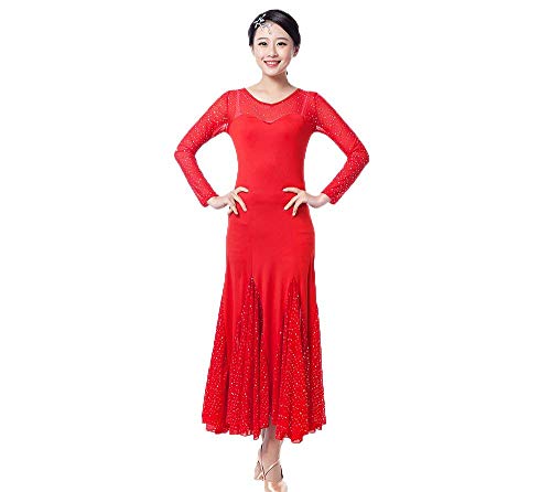 Modern Ballsaal Tanz Kleider - Professionelle Tänze Latein Walzer Tango Swingtanz Party Salsa Deko Zubehörteil Pailletten Gaze Trikot Kostüm Kleidung für Damen Mädchen (Rot, XL) von G-LIKE