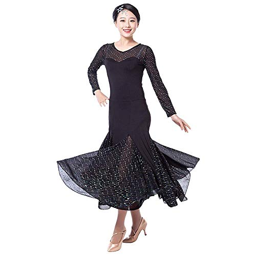 Modern Ballsaal Tanz Kleider - Professionelle Tänze Latein Walzer Tango Swingtanz Party Salsa Deko Zubehörteil Pailletten Gaze Trikot Kostüm Kleidung für Damen Mädchen (Schwarz, M) von G-LIKE