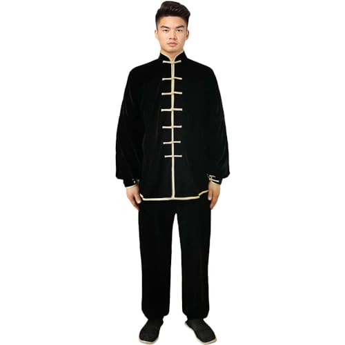 Tai-Chi Kleidung Anzug Verdickung - Kampfsport Kung Fu Taiji Qigong Wing Chun Shaolin Wushu Training Uniform Herbst Winter Morgengymnastik Bekleidung für Männer Frauen - Pleuche (Schwarz&Gelb, XXXL) von G-LIKE