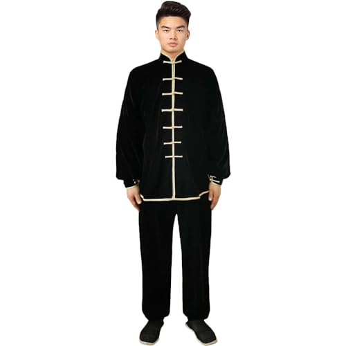 Tai-Chi Kleidung Anzug Verdickung - Kampfsport Kung Fu Taiji Qigong Wing Chun Shaolin Wushu Training Uniform Herbst Winter Morgengymnastik Bekleidung für Männer Frauen - Pleuche (Schwarz&Gelb, M) von G-LIKE