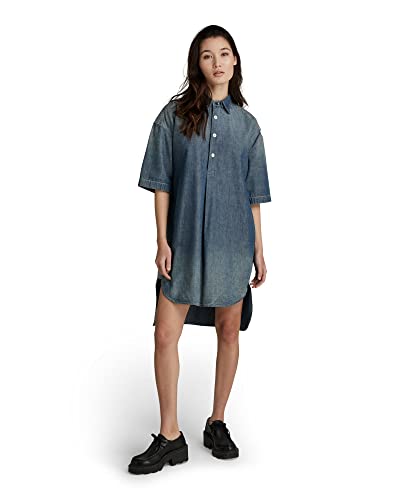 G-STAR RAW Damen Shirt Kleid, Blau (antic faded aegean blue D21079-C611-D096), S von G-STAR RAW