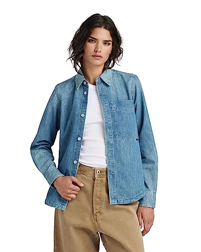 G-STAR RAW Damen 1-Pocket Hemd, Blau (faded cadet blue D23240-D303-D890), XL von G-STAR RAW