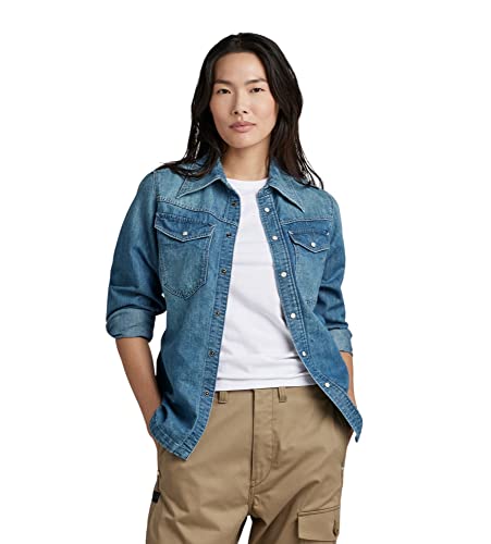 G-STAR RAW Damen 70'S Slim Denim Hemd, Blau (faded cadet blue D22916-D303-D890), XL von G-STAR RAW