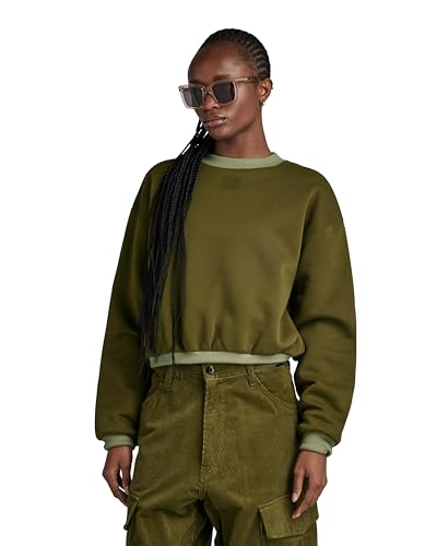 G-Star RAW Damen Badge Logo Oversized Sweatshirt, Grün (Dark Olive D24218-C235-C744), S von G-STAR RAW