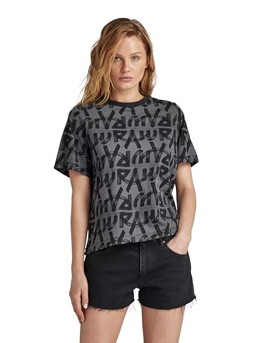 G-Star RAW Damen Calligraphy Allover Boxy Top, Mehrfarben (Grey Asphalt raw Paint D24765-D611-G419), XS von G-STAR