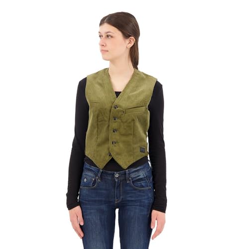 G-Star RAW Damen Cord Weste Sleeveless, Grün (Dark Olive D24208-D405-C744), XS von G-STAR