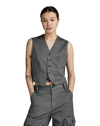 G-STAR RAW Damen Cord Weste Sleeveless, Mehrfarben (dk black/dim grey herringbone D24208-D506-G267), L von G-STAR RAW