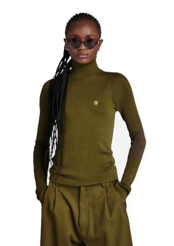 G-Star RAW Damen Core Slim Turtle Knitted Pullover, Grün (Dark Olive D23678-B692-C744), S von G-Star RAW
