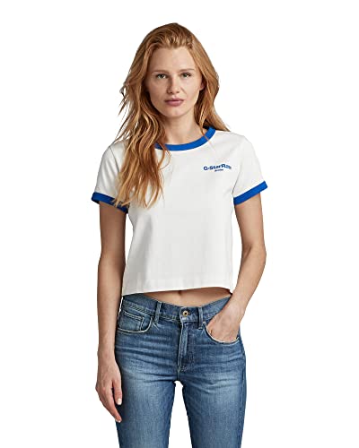 G-STAR RAW Damen Cropped Baby Brother Ringer, Mehrfarben (milk/lapis blue D22790-D274-D870), L von G-STAR RAW