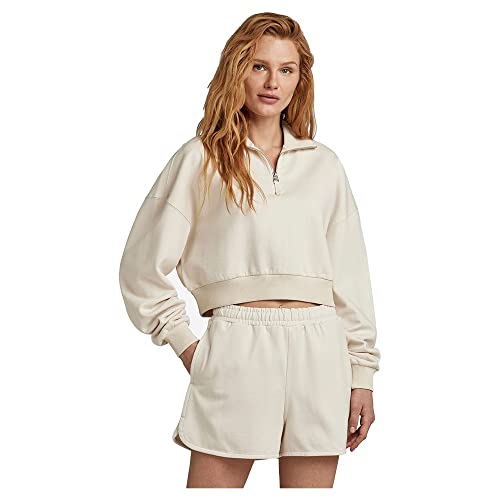 G-STAR RAW Damen Cropped Half Zip Loose Sweatshirt, Beige (ecru D23143-D368-159), S von G-STAR RAW