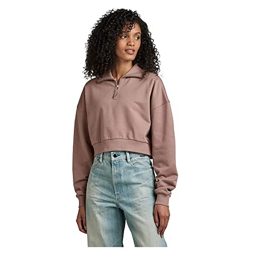 G-STAR RAW Damen Cropped Half Zip Loose Sweatshirt, Braun (chocolate berry D23143-D278-B113), L von G-STAR RAW