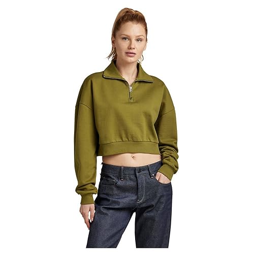 G-STAR RAW Damen Cropped Half Zip Loose Sweatshirt, Grün (avocado D23143-D278-D612), L von G-STAR RAW