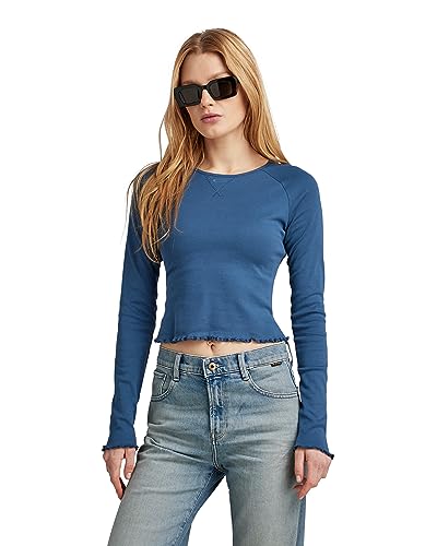 G-STAR RAW Damen Cropped baby sis raglan r t ls wmn, Blau (rank blue D23803-1141-868), L von G-STAR RAW