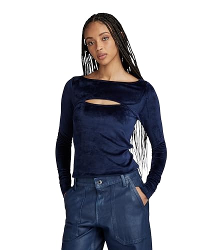 G-Star RAW Damen Cut-Out Slim Boatneck Top, Blau (warm Sartho D23811-D422-C423), M von G-STAR