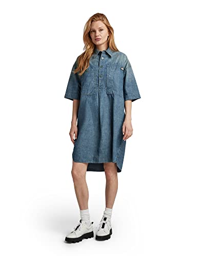 G-STAR RAW Damen Denim Shirt Kleid, Blau (antique faded cricket blue D22987-D311-D889), S von G-STAR RAW