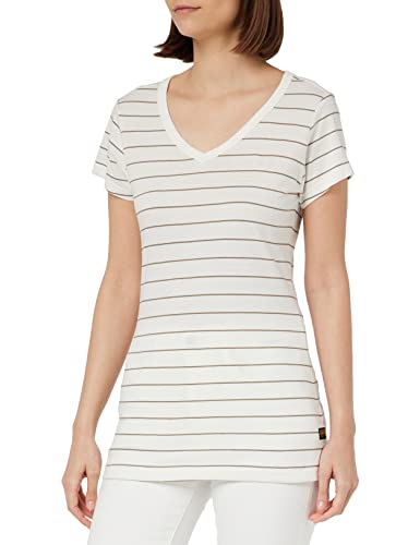 G-STAR RAW Damen Eyben Slim V-Neck Top, Mehrfarben (milk/deep walnut stripe D21314-C483-G049), L von G-STAR RAW