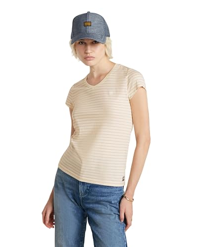 G-STAR RAW Damen Eyben Slim V-Neck Top 2.0, Mehrfarben (antique white/rugby tan stripe D24533-D244-G615), XXL von G-STAR RAW