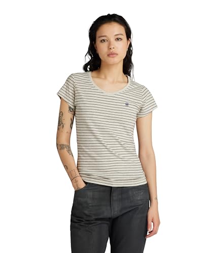 G-STAR RAW Damen Eyben Slim V-Neck Top 2.0, Mehrfarben (milk htr/grey asphalt stripe D24533-D244-G426), L von G-STAR RAW