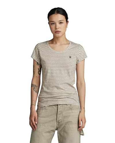 G-Star RAW Damen Eyben Slim V-Neck Top 2.0, Mehrfarben (Milk Htr/Shamrock Stripe D24533-D244-G427), XS von G-Star RAW