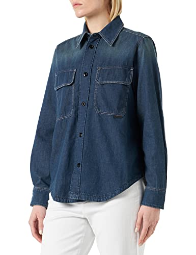 G-STAR RAW Damen Flap Pocket Hemd Evergreen, Blau (antique faded scuba blue D22930-D306-D888), M von G-STAR RAW