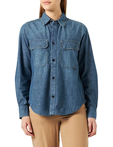 G-STAR RAW Damen Flap Pocket Hemd Evergreen, Blau (faded cricket blue D22930-D311-D891), L von G-STAR RAW