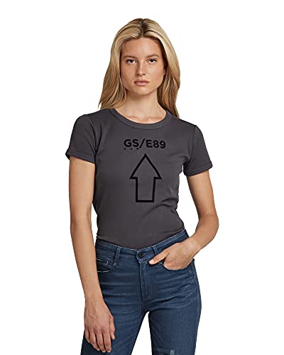 G-STAR RAW Damen Front Logo Cropped Slim T-Shirt, Grau (raven D20458-C812-976), S von G-STAR RAW