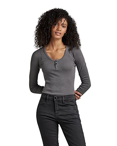 G-STAR RAW Damen Henley Ultra Slim Body Top, Grau (granite D22809-D263-1468), S von G-STAR RAW