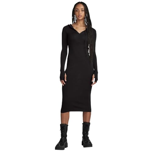 G-STAR RAW Damen Hooded Slim Knitted Kleid, Schwarz (dk Black D23929-B692-6484), XS von G-STAR