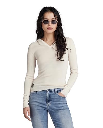 G-STAR RAW Damen Hooded Slim Knitted Pullover, Beige (eggnog D23928-B692-G076), L von G-STAR RAW