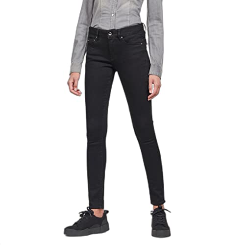 G-STAR RAW Damen Midge Zip Mid-Waist Skinny Jeans, Schwarz (pitch black D05281-B964-A810), 26W / 32L von G-STAR RAW