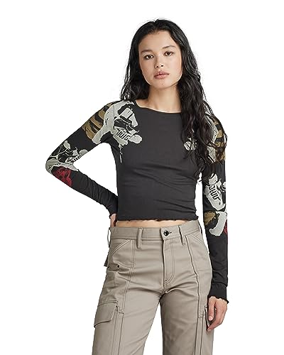 G-STAR RAW Damen Lookbook cropped baby sis r t long sleeve, Grau (shadow D23792-4107-992), S von G-STAR RAW