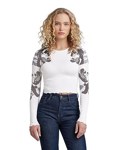 G-STAR RAW Damen Lookbook cropped baby sis r t long sleeve, Weiß (white D23792-4107-110), M von G-STAR RAW