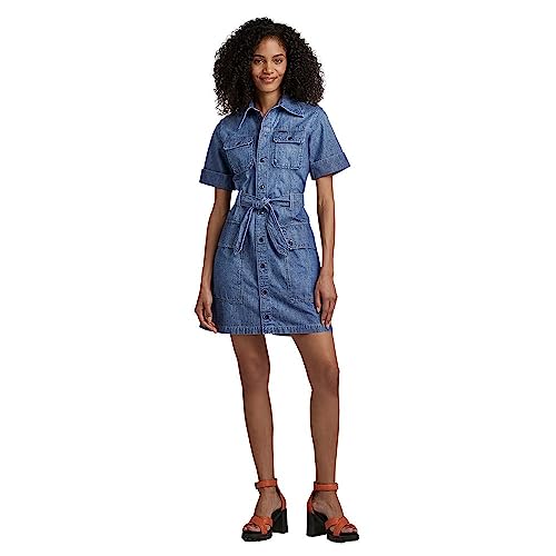 G-STAR RAW Damen Military Shirt Kleid, Blau (faded ionic blue D23314-D307-D892), L von G-STAR RAW