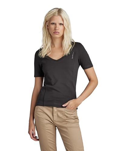 G-Star RAW Damen Moto Slim U-Neck Top, Schwarz (dk Black D24508-B771-6484), S von G-Star RAW