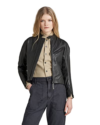 G-STAR RAW Damen Motorrad Leather Jacket Mix Wmn (P) Lederjacken, Caviar, 42 von G-STAR RAW