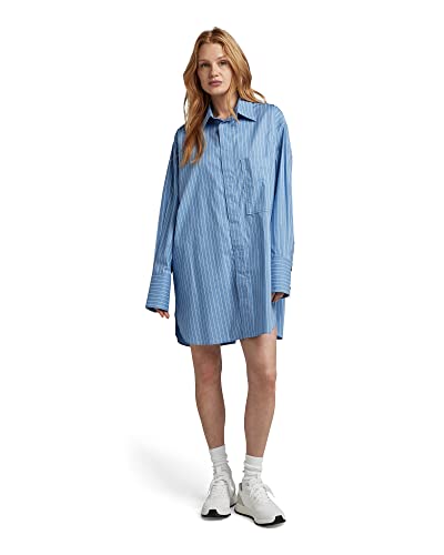 G-STAR RAW Damen Oversized Boyfriend Hemd, Mehrfarben (deep wave baseball stripe D22492-C522-D878), M von G-STAR RAW