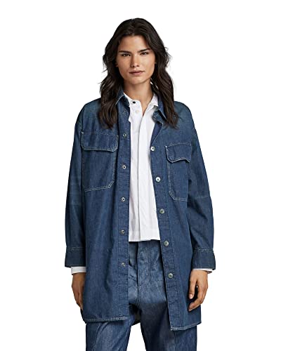 G-STAR RAW Damen Oversized Flap Pocket Hemd Evergreen, Blau (antique faded scuba blue D22921-D306-D888), S von G-STAR RAW