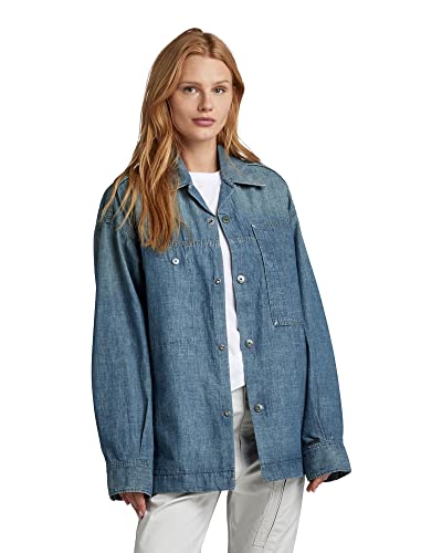 G-STAR RAW Damen Oversized Workwear Hemd, Blau (antique faded cricket blue D22934-D311-D889), XL von G-STAR RAW