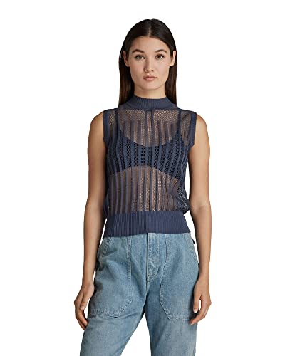 G-STAR RAW Damen Pointelle Knitted Mock Top, Blau (fantem blue D21658-D140-863), S von G-STAR RAW