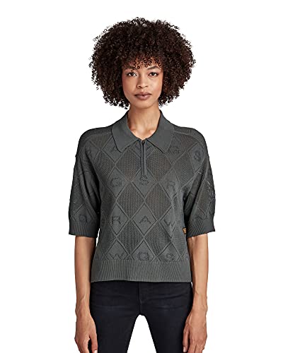 G-STAR RAW Damen Pointelle Knitted Poloshirt, Grau (graphite D20494-B754-996), S von G-STAR RAW