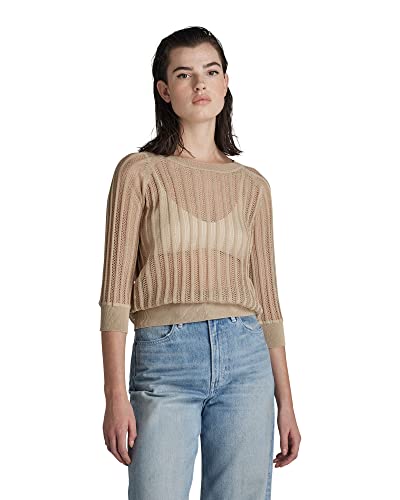 G-STAR RAW Damen Pointelle Knitted Top, Beige (westpoint khaki D21656-D140-C531), XS von G-STAR RAW