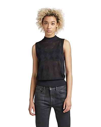 G-STAR RAW Damen Pointelle Mock Knitted Pullover, Schwarz (caviar D22118-B754-D301), S von G-STAR RAW