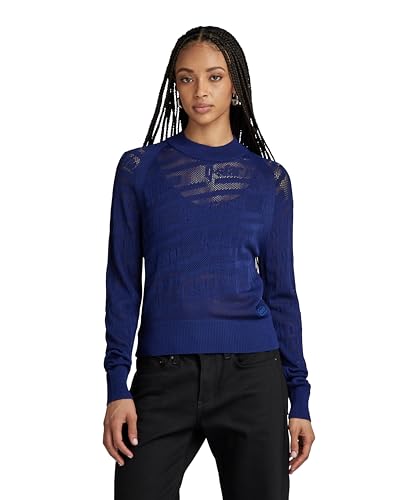 G-Star RAW Damen Pointelle Text Knitted Pullover, Blau (ballpen Blue D23924-B754-1822), XL von G-STAR RAW